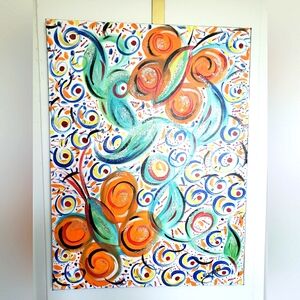 Abstract Orange and Green Canvas Art Original